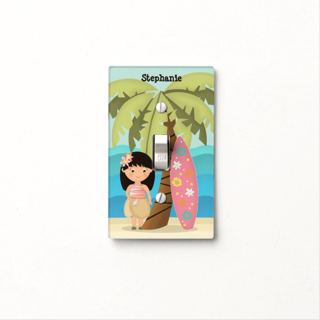 Hawaiian Surfer Girl Light Switch Cover (In Situ)