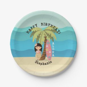 Hawaiian Surfer Girl Paper Plates