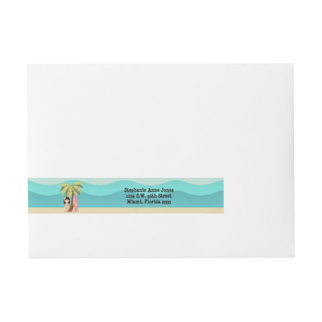 Hawaiian Surfer Girl Wrap Around Address Label (Front)