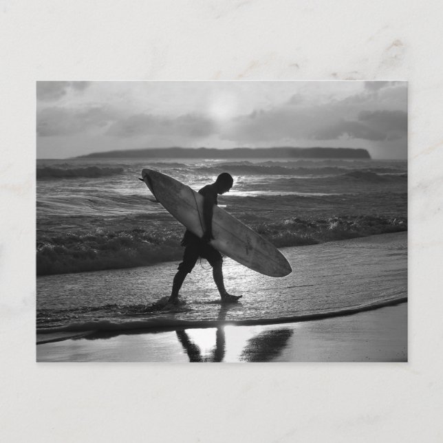 Hawaiian Surfer Heading Home, Black and White Postcard (Front)