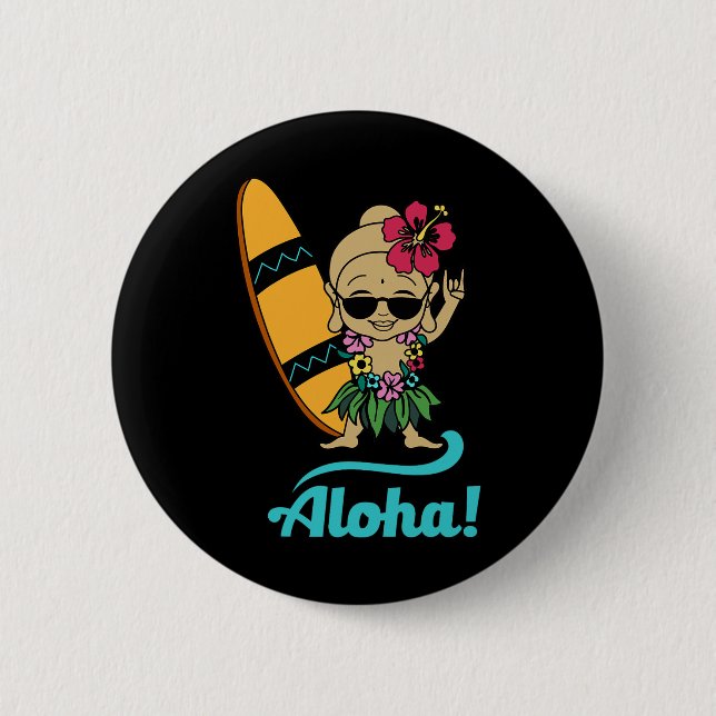Hawaiian Surfing Buddha Aloha Hawaii Beach Yoga  Button (Front)