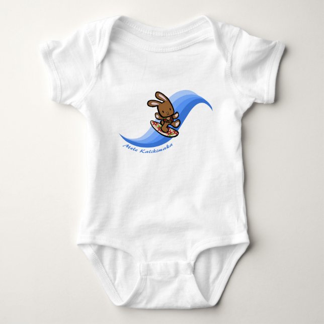 Hawaiian Surfing Bunny Holiday Blue Cartoon Band Baby Bodysuit (Front)