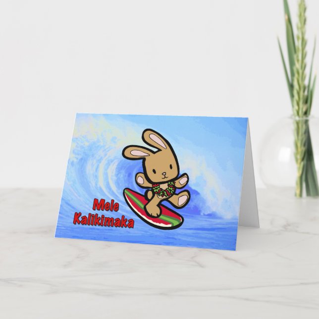 Hawaiian Surfing Bunny Holiday Cartoon (Front)