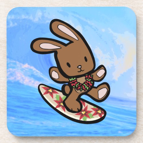 Hawaiian Surfing Bunny Holiday Cartoon Beverage Coaster