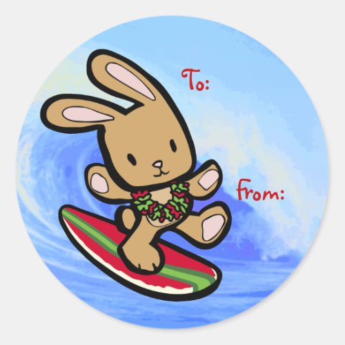 Hawaiian Surfing Bunny Holiday Cartoon Classic Round Sticker