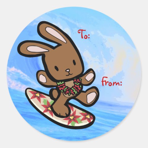 Hawaiian Surfing Bunny Holiday Cartoon Classic Round Sticker