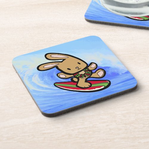 Hawaiian Surfing Bunny Holiday Cartoon Coaster