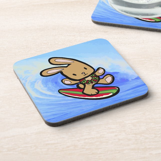 Hawaiian Surfing Bunny Holiday Cartoon Coaster (Left Side)