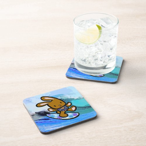 Hawaiian Surfing Bunny Holiday Cartoon Coaster