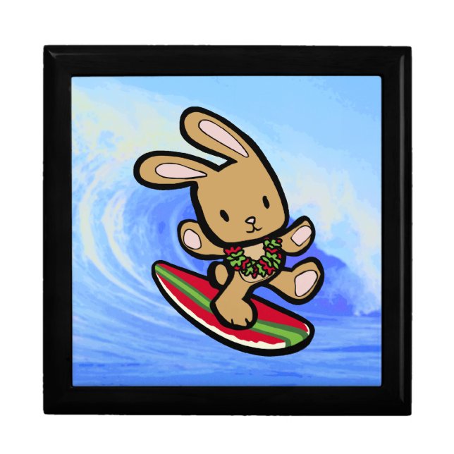 Hawaiian Surfing Bunny Holiday Cartoon Gift Box (Front)