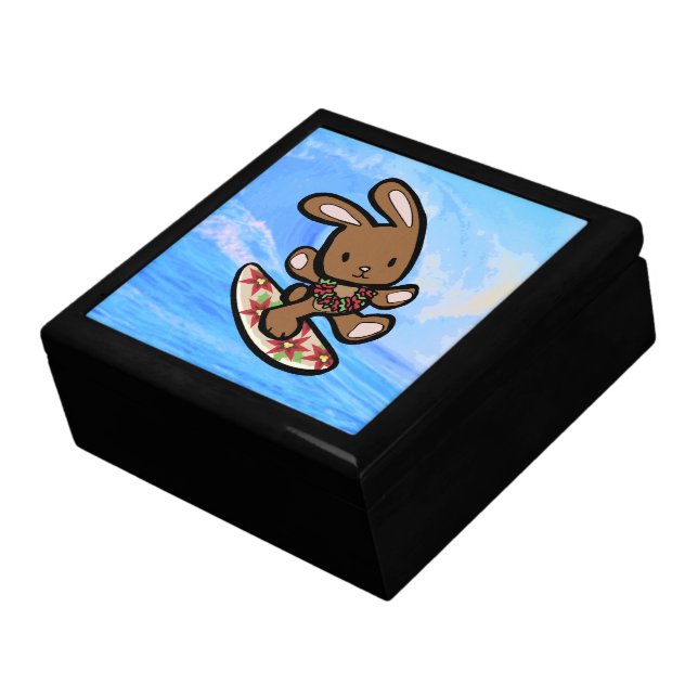 Hawaiian Surfing Bunny Holiday Cartoon Jewelry Box (Side)