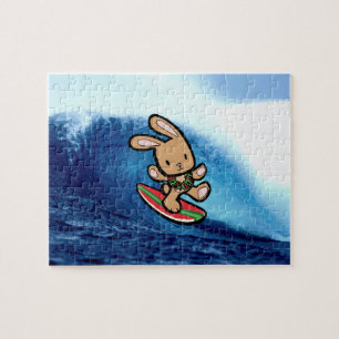 Hawaiian Surfing Bunny Holiday Cartoon Jigsaw Puzzle