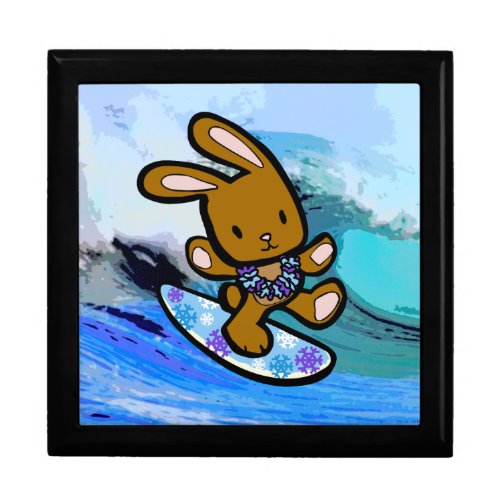 Hawaiian Surfing Bunny Holiday Cartoon Keepsake Box