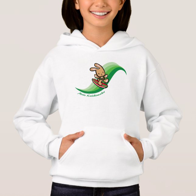 Hawaiian Surfing Bunny Holiday Green Cartoon Band Hoodie (Front)