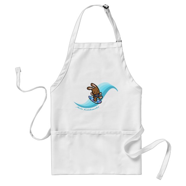 Hawaiian Surfing Bunny Holiday Turq Cartoon Adult Apron (Front)