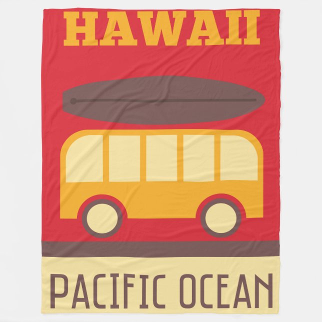 Hawaiian Surfing Bus Fleece Blanket (Front)