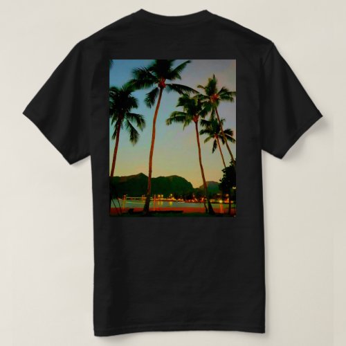 Hawaiian T Shirt Sunset and Palms 2 Sided Graphics