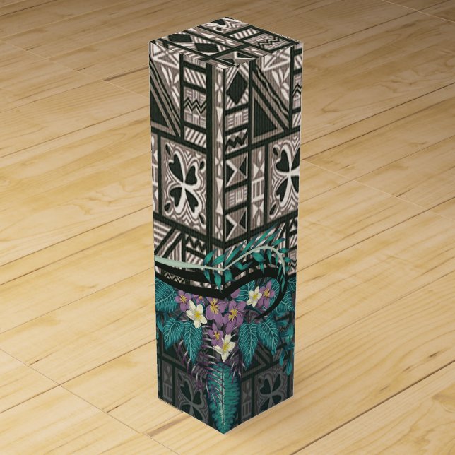 Hawaiian Tapa and Floral Fusion Wine Box (Front)