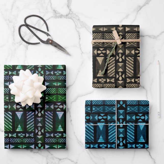 Hawaiian Tapa Pattern Wrapping Paper Sheets (Front)