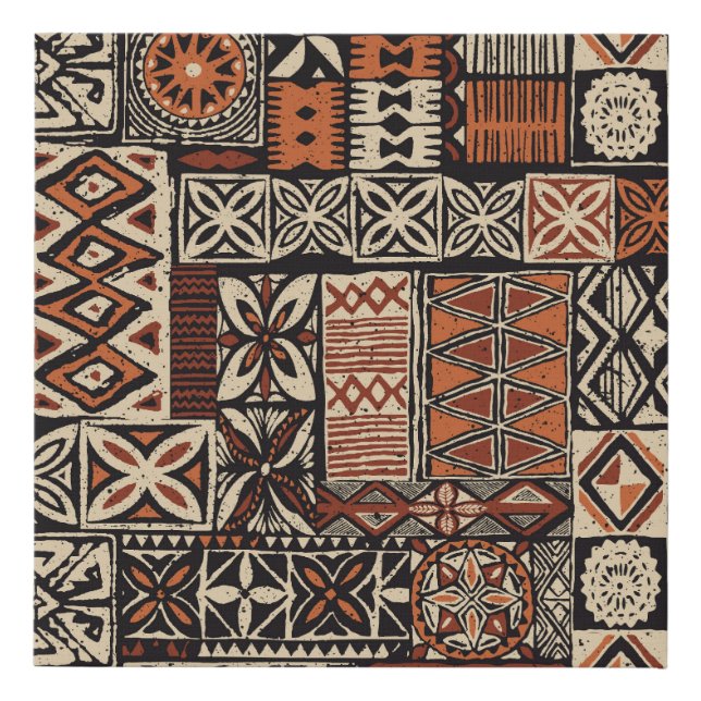 Hawaiian Tapa: Tribal Patchwork Faux Canvas Print (Front)