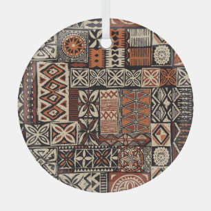 Hawaiian Tapa: Tribal Patchwork Glass Ornament