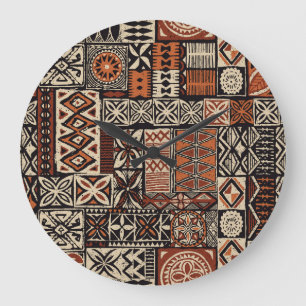 Hawaiian Tapa: Tribal Patchwork Large Clock