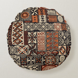 Hawaiian Tapa: Tribal Patchwork Round Pillow