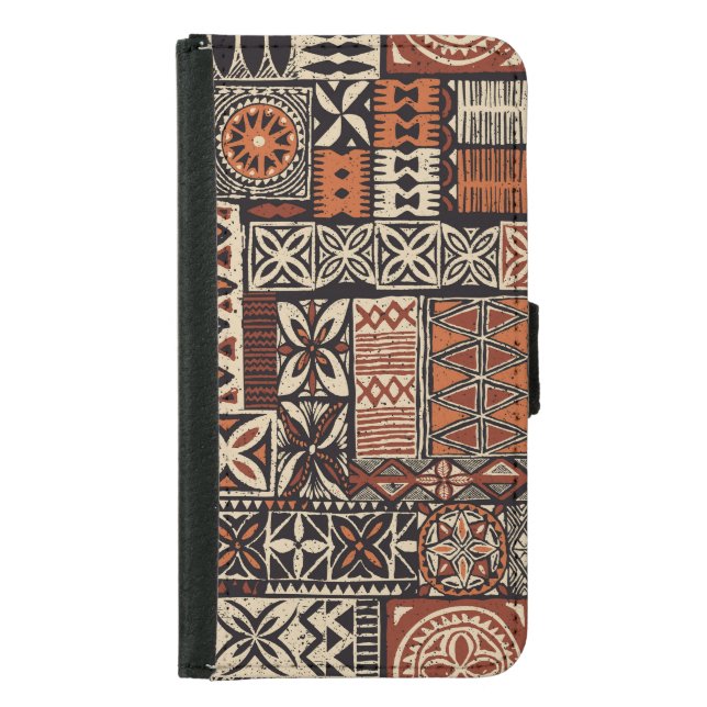 Hawaiian Tapa: Tribal Patchwork Samsung Galaxy Wallet Case (Front)