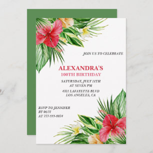 Hawaiian themed 100th birthday party Hibiscus Invitation
