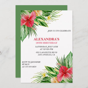 Hawaiian themed 18th birthday party Hibiscus Invitation