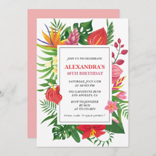 Hawaiian themed 48th birthday Floral Colorful Invitation