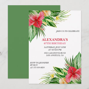Hawaiian themed 67th birthday Floral Hibiscus Invitation