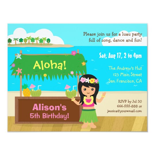 hawaiian themed hula girl luau birthday party invitation zazzle com