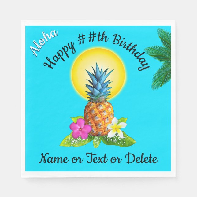 Hawaiian Themed Party Ideas, Personalized Napkins (Front)