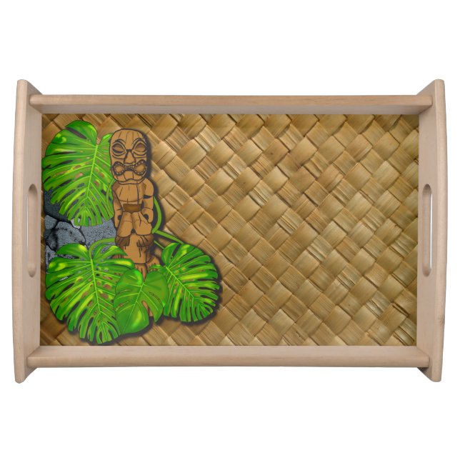 Hawaiian Tiki Lauhala Serving Tray (Front)