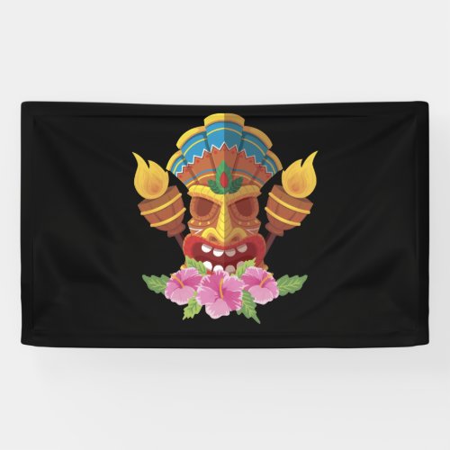 Hawaiian Tiki Mask and Torches Banner