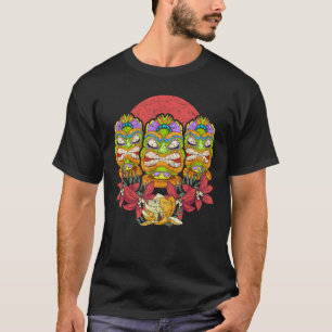 Hawaiian Tiki Mask Luau Party Polynesian Totem Flo T-Shirt