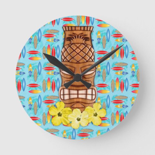 Hawaiian Tiki Mask Round Clock