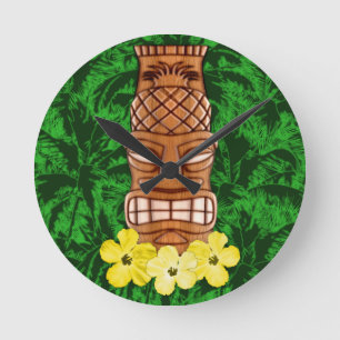 Hawaiian Tiki Mask Round Clock