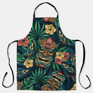 Hawaiian Tiki Mask Tropical Pattern Apron
