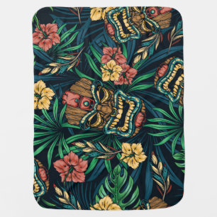 Hawaiian Tiki Mask Tropical Pattern Baby Blanket