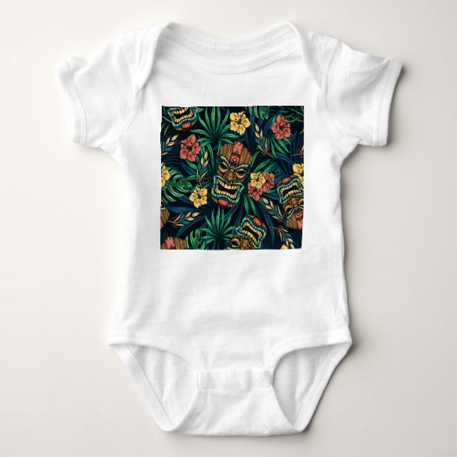 Hawaiian Tiki Mask Tropical Pattern Baby Bodysuit (Front)