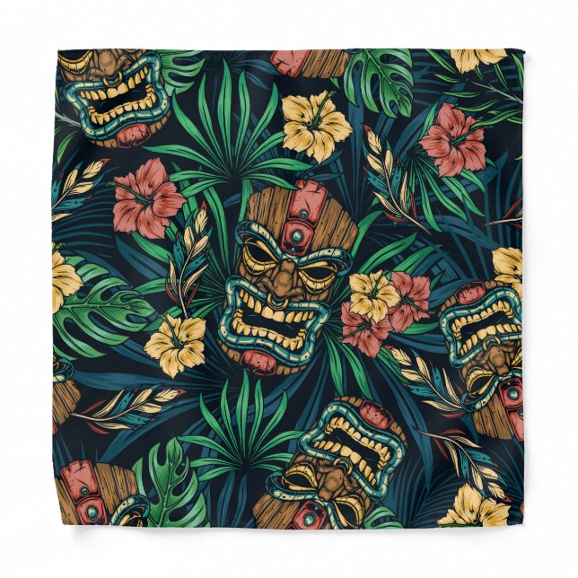 Hawaiian Tiki Mask Tropical Pattern Bandana (Front)