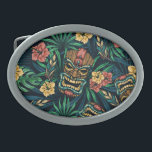 Hawaiian Tiki Mask Tropical Pattern Belt Buckle<br><div class="desc">Hawaiian tropical colorful seamless pattern with tribal tiki mask hibiscus flowers monstera and palm leaves Vintage illustration Hawaiian tropical patterns embrace tiki masks and hibiscus flowers in a colorful vintage dance. Say aloha to this Hawaiian seamless pattern filled with tiki masks and tropical flora - a vintage paradise! tiki, pattern,...</div>