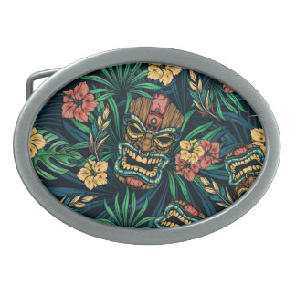 Hawaiian Tiki Mask Tropical Pattern Belt Buckle