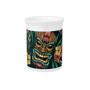 Hawaiian Tiki Mask Tropical Pattern Beverage Pitcher