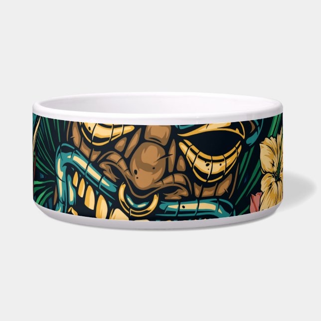 Hawaiian Tiki Mask Tropical Pattern Bowl (Front)