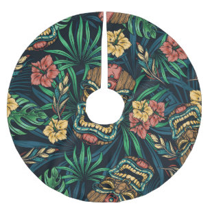 Hawaiian Tiki Mask Tropical Pattern Brushed Polyester Tree Skirt