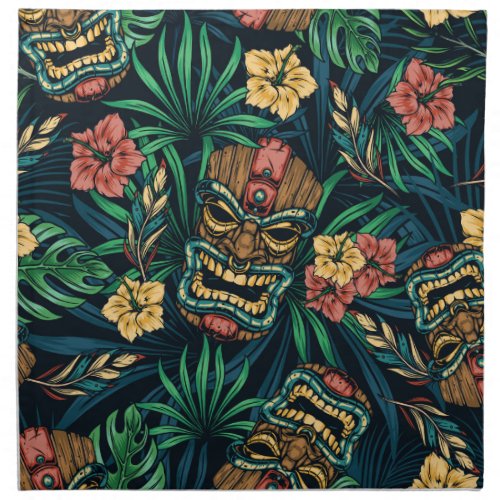 Hawaiian Tiki Mask Tropical Pattern Cloth Napkin