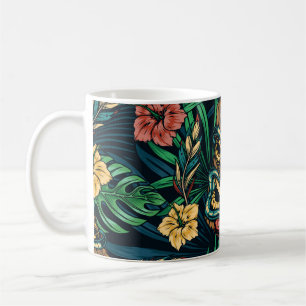Hawaiian Tiki Mask Tropical Pattern Coffee Mug